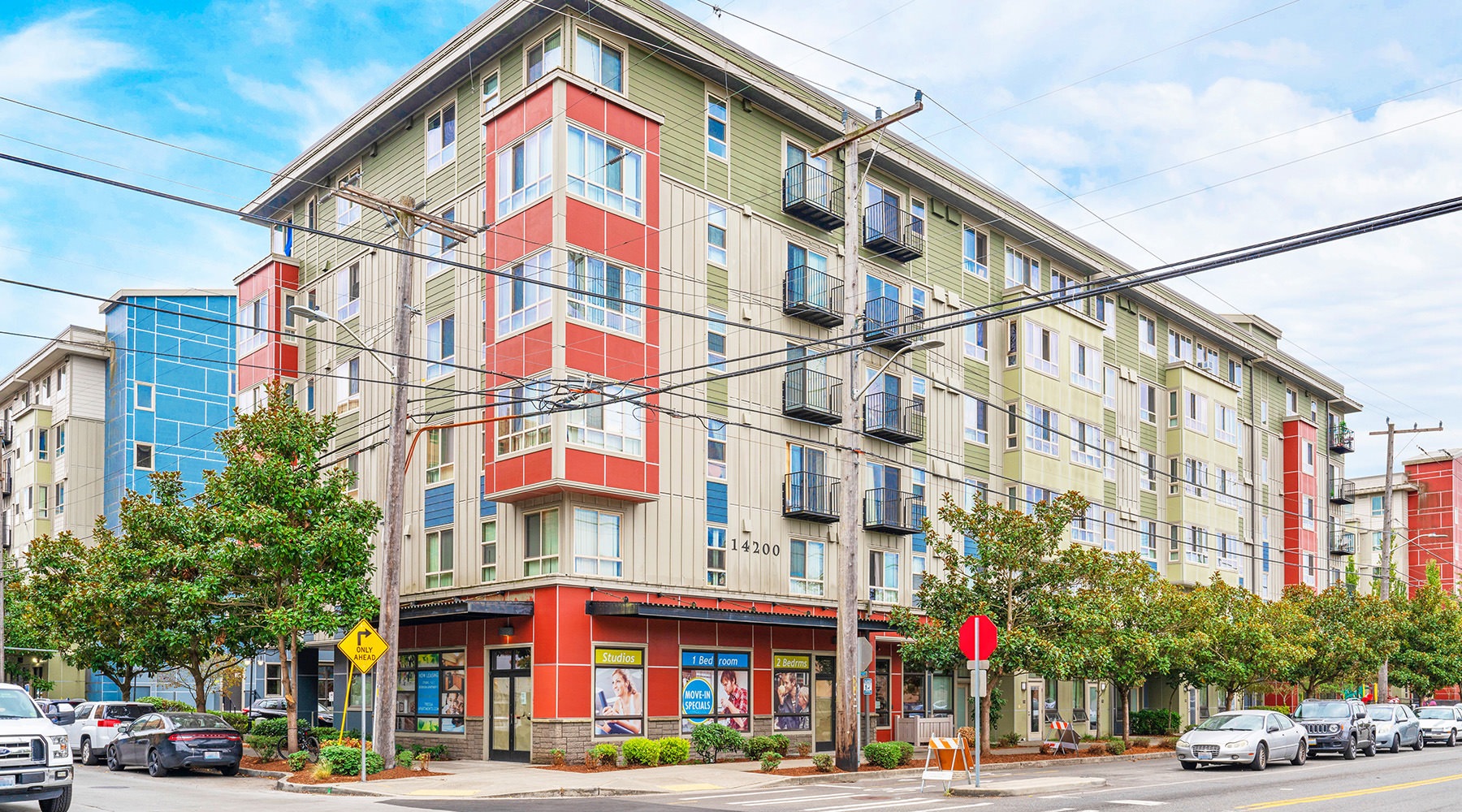 mulit-level building with balconies