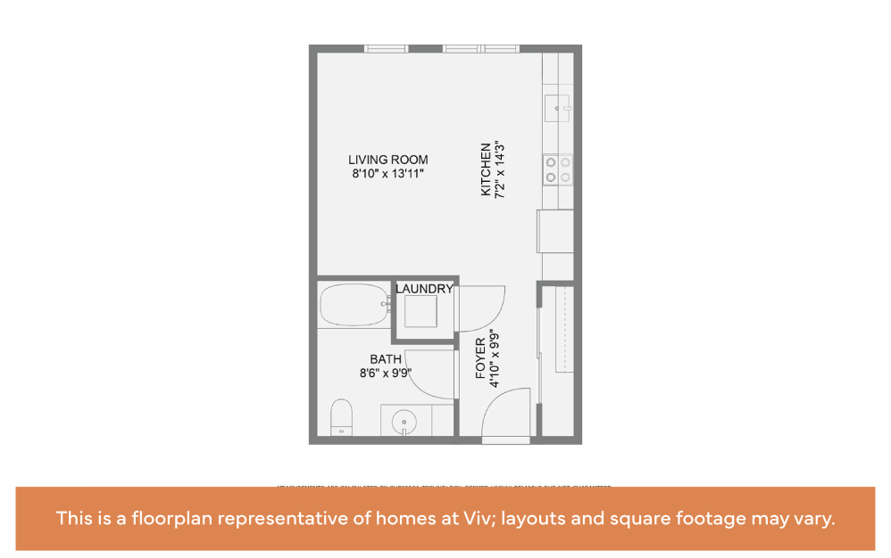 Studio - 60% AMI - Studio floorplan layout with 1 bathroom and 369 - 449 square feet