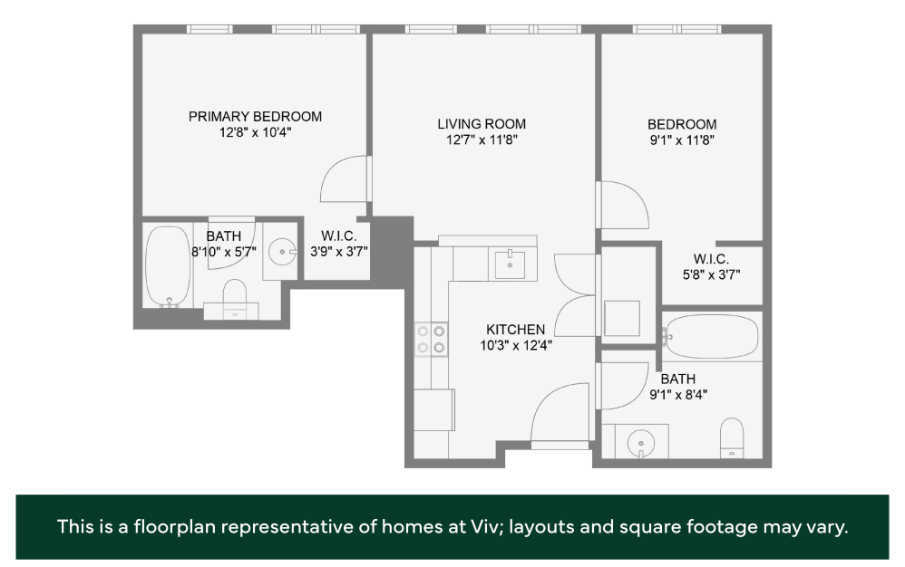 2x2 - 60% AMI - 2 bedroom floorplan layout with 2 bathrooms and 766 - 933 square feet (Sample 1
)