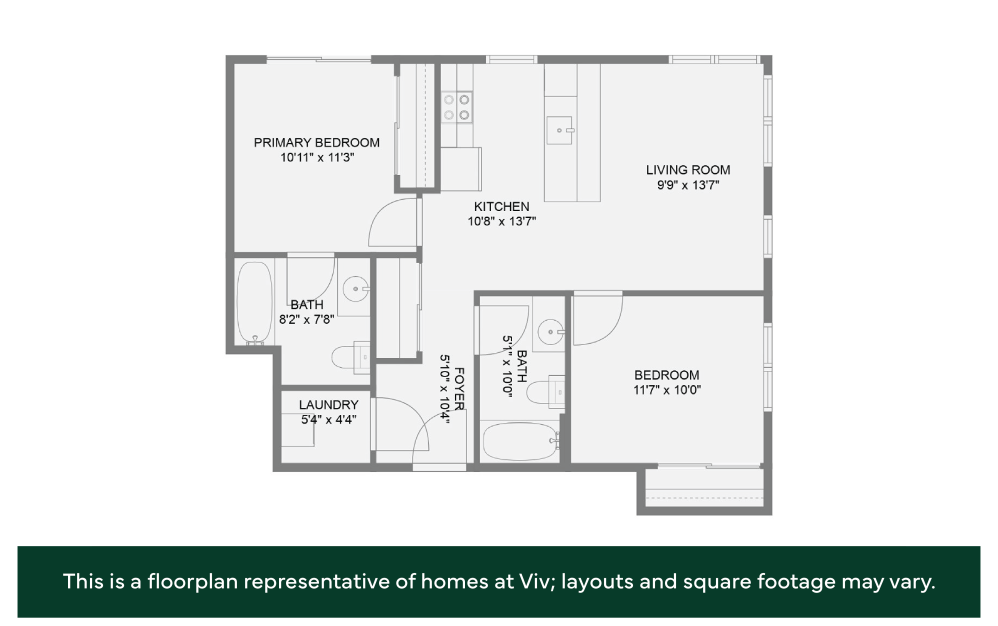 2x2 - 60% AMI - 2 bedroom floorplan layout with 2 bathrooms and 766 - 933 square feet (Sample 2
)