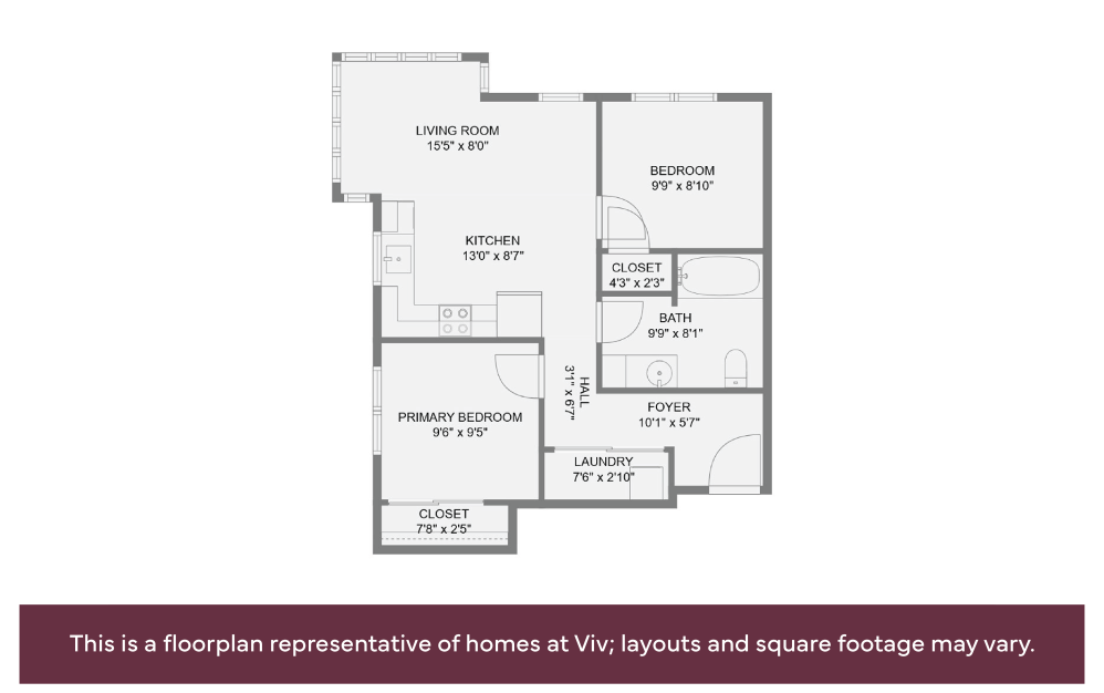 2x1 - 60% AMI - 2 bedroom floorplan layout with 1 bath and 597 to 879 square feet. (Sample 3)