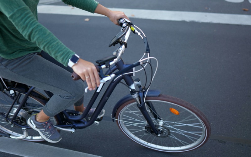 a woman on a bicycle